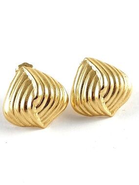 Vintage Genuine 14k Gold Ribbed Twist Stud Earrings